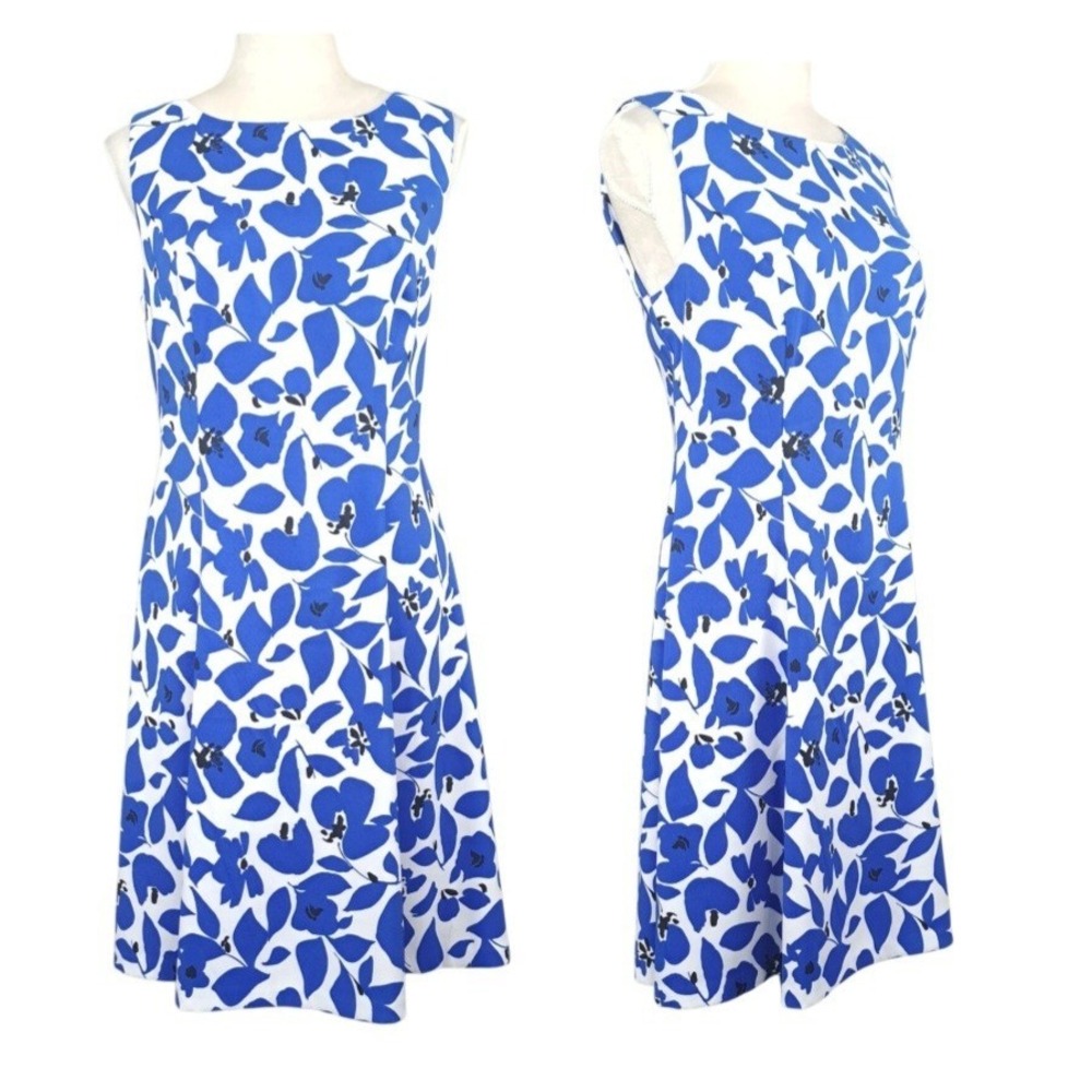 AGB Dress Size‎ 10 Blue/White Floral Shift Asymmetrical Hem Stretch Sleeveless